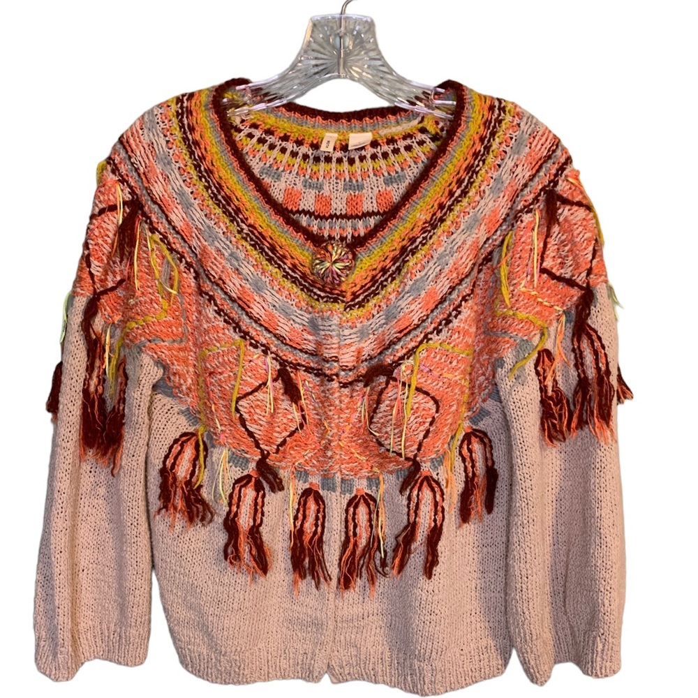Anthropologie Moth Guajava Fair Isle Boho
Cardigan Sweater Size Large